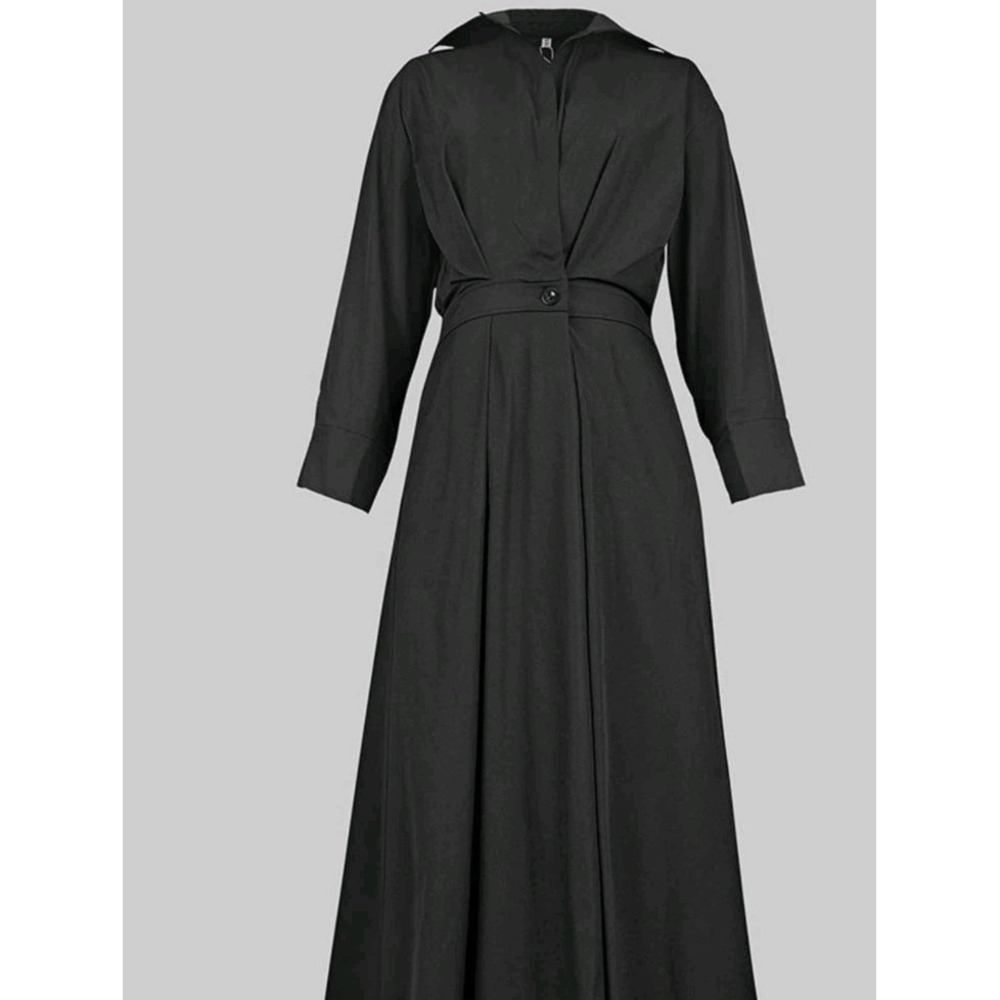 3XL-NWT Uoozee Women's Black Long Sleeve ShirtDress Single Button Gathered Waist